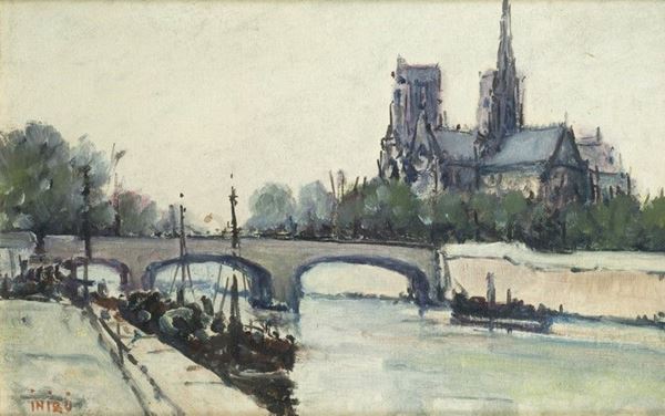 Ugo Bini : Fiume con ponte  (1956)  - Olio su cartone telato - Auction ARTE MODERNA - Galleria Pananti Casa d'Aste