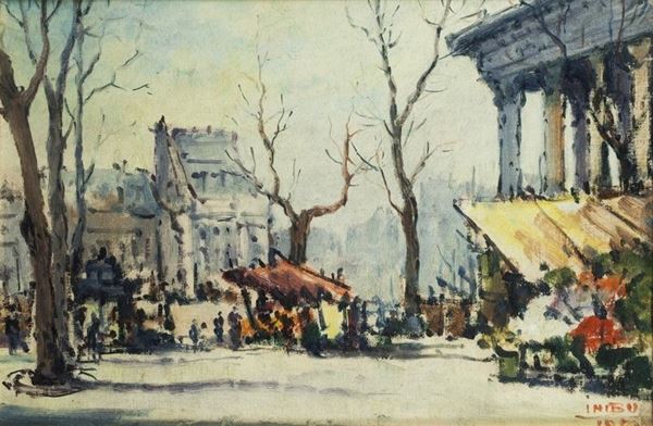 Ugo Bini : Mercato  (1956)  - Olio su cartone telato - Auction ARTE MODERNA - Galleria Pananti Casa d'Aste