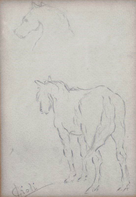 Luigi Gioli : Studio di cavalli  - Matita su carta - Auction AUTORI DEL XIX E XX SEC - Galleria Pananti Casa d'Aste