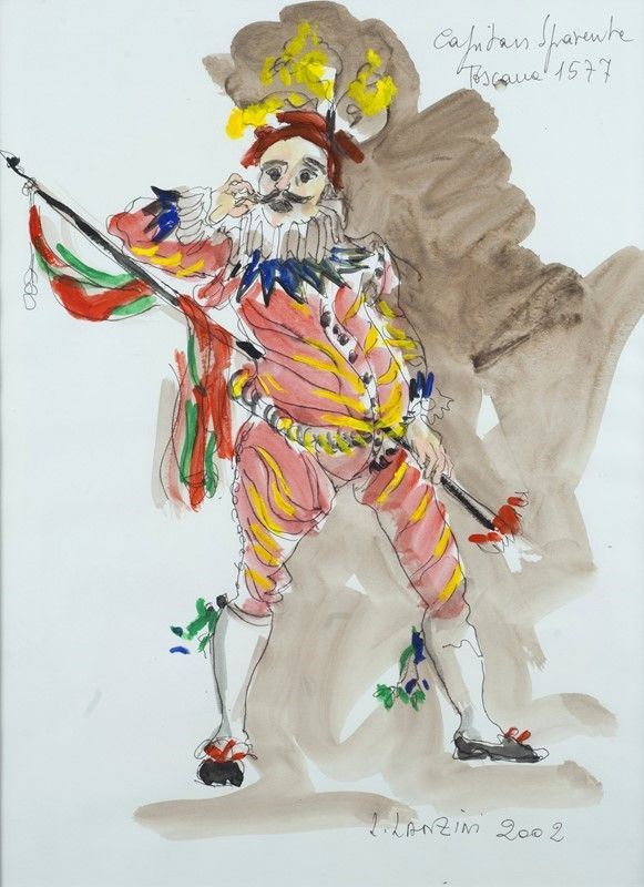 L. Lanzini : Capitan Spaventa  (2002)  - Tecnica mista su carta - Asta ARTE MODERNA - Galleria Pananti Casa d'Aste