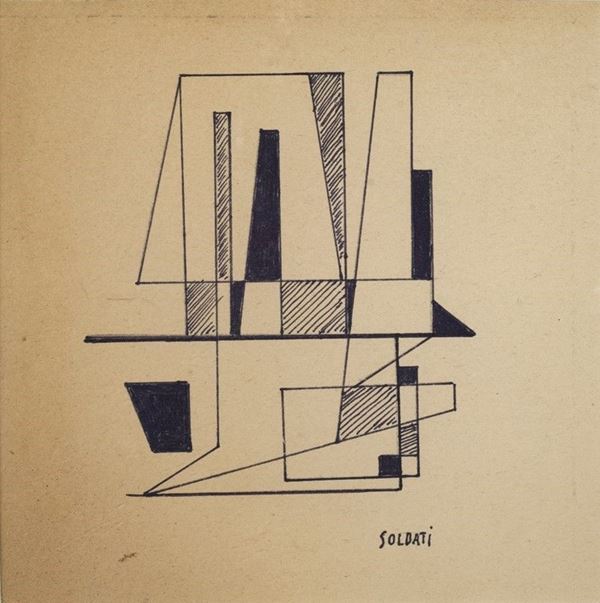 Atanasio Soldati : Senza titolo  - Inchiostro su cartone - Auction Arte moderna e contemporanea - III - Galleria Pananti Casa d'Aste