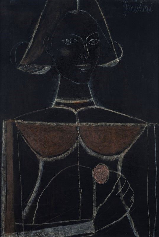 Franco Gentilini : Ritratto di Gaea  - Tecnica mista su carta riportata su tela - Auction Arte moderna e contemporanea - III - Galleria Pananti Casa d'Aste