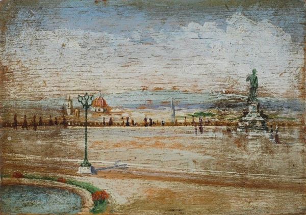 Anonimo, XX sec. : Piazzale Michelangelo  - Olio su tavoletta - Asta AUTORI DEL XIX E XX SEC - Galleria Pananti Casa d'Aste