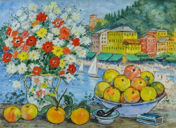 Michele Cascella : Portofino  - Olio su tela - Asta Arte moderna e contemporanea - III - Galleria Pananti Casa d'Aste