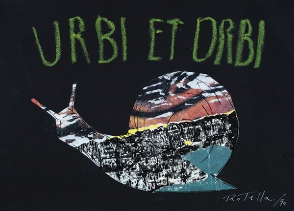 Mimmo Rotella : Urbi et Orbi  (1990)  - Pastelli e collage su cartoncino - Auction Arte moderna e contemporanea - III - Galleria Pananti Casa d'Aste