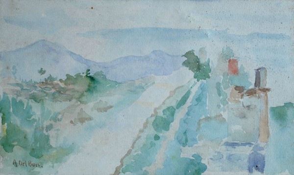 Angelo Del Bon : Paesaggio  - Acquerello su carta - Asta Autori del XIX e XX sec. - II - Galleria Pananti Casa d'Aste