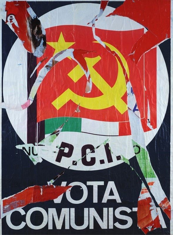 Mimmo Rotella : Vota  (1990)  - Decollage su tela - Asta Arte moderna e contemporanea - III - Galleria Pananti Casa d'Aste