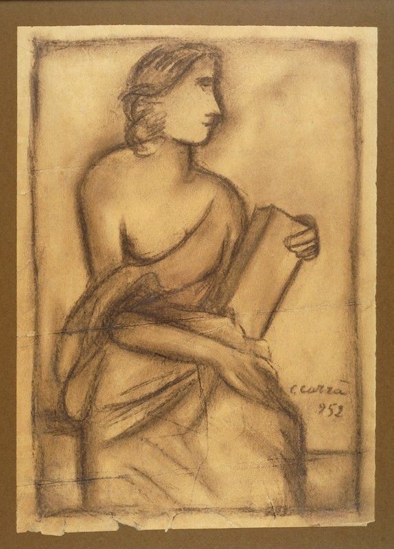 Carlo Carr&#224; : Figura  (1952)  - Carboncino su carta - Asta Arte moderna e contemporanea - III - Galleria Pananti Casa d'Aste