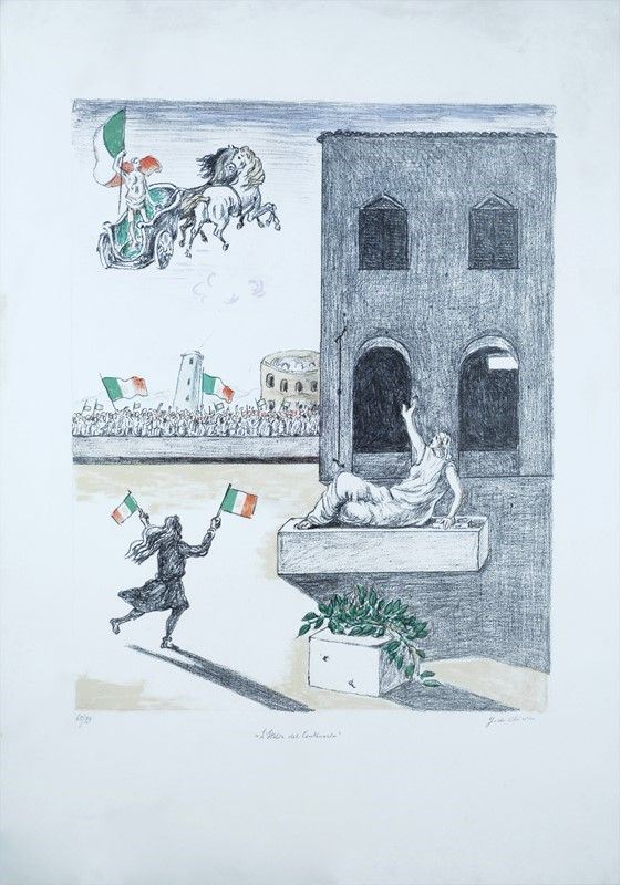 Giorgio de Chirico : L'Italia del Centenario  (1971)  - Litografia a colori - Asta Arte moderna e contemporanea - III - Galleria Pananti Casa d'Aste