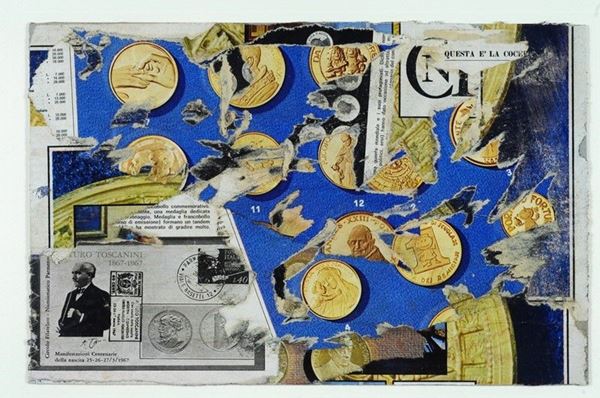 Raymond Hains : Senza titolo  - Collage su cartone - Auction Arte moderna e contemporanea - III - Galleria Pananti Casa d'Aste
