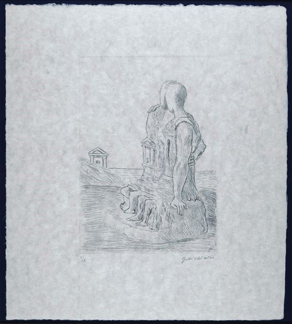 Giorgio de Chirico : L'amico consolatore  (1969 )  - Acquaforte a bulino su carta Japon - Asta Arte moderna e contemporanea - III - Galleria Pananti Casa d'Aste