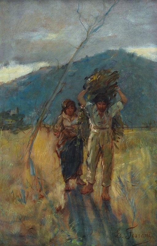 Egisto Ferroni : Contadini  - Olio  su tela - Auction STORART - AUTORI DEL XIX E XX SEC - III - Galleria Pananti Casa d'Aste