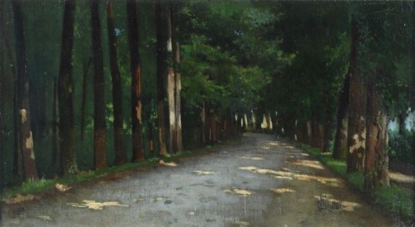 Francesco Gioli : Viale alle Cascine  ((1890))  - Olio su tela riportata su cartone - Asta Autori del XIX e XX sec. - II - Galleria Pananti Casa d'Aste