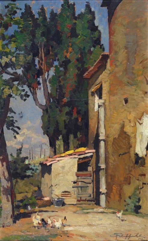 Cafiero Filippelli : Cipressi al Castro  (1941)  - Olio su legno - Auction Autori del XIX e XX sec. - II - Galleria Pananti Casa d'Aste