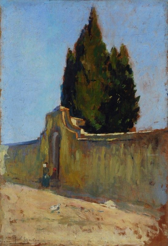 Guglielmo Micheli - Ingresso di Villa con Cipresso