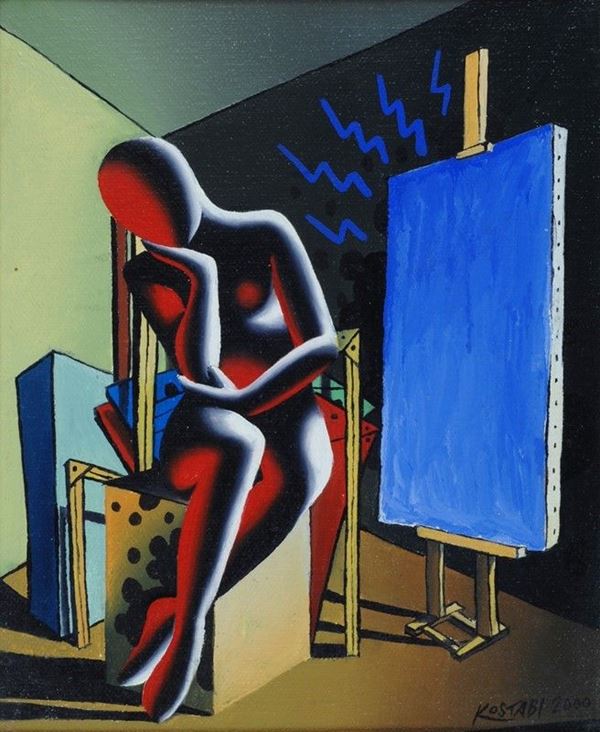Mark Kostabi : Unspecified energy  (2000)  - Olio su tela - Asta Arte moderna e contemporanea - III - Galleria Pananti Casa d'Aste