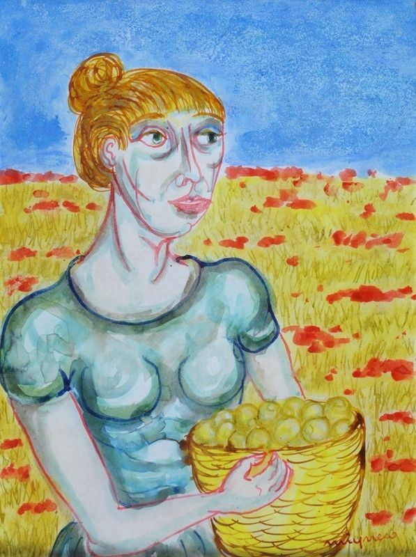 Giuseppe Migneco - Donna con Cesto di Limoni