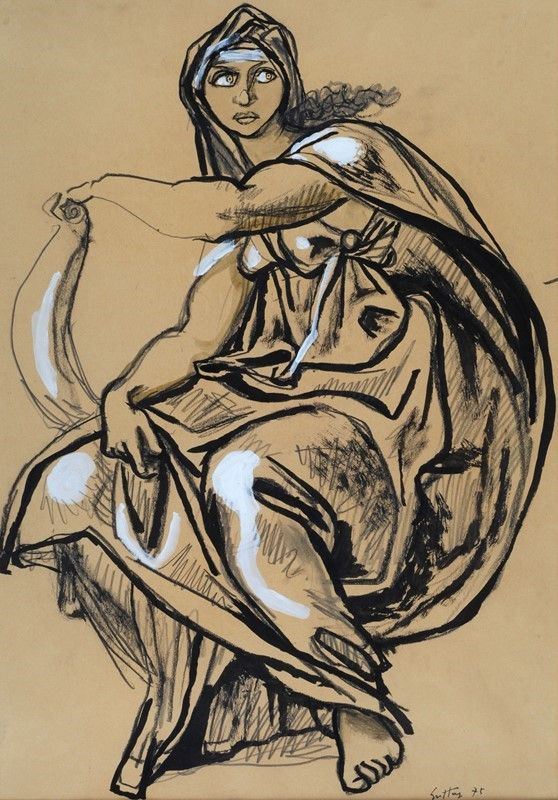 Renato Guttuso : Da Michelangelo  (1975)  - Tecnica mista su carta - Auction Arte moderna e contemporanea - III - Galleria Pananti Casa d'Aste