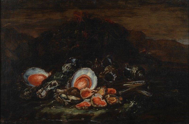 Scuola Napoletana, XVII Sec. - Coppia di Nature Morte con Molluschi