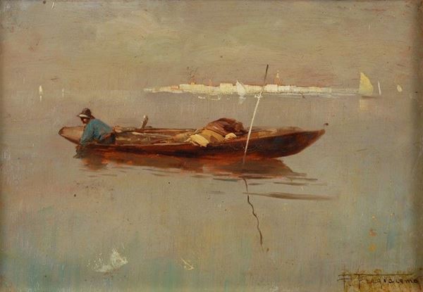 Pietro Fragiacomo : Barcaiolo in laguna  - Olio su legno - Auction AUTORI DEL XIX E XX SEC - II - Galleria Pananti Casa d'Aste