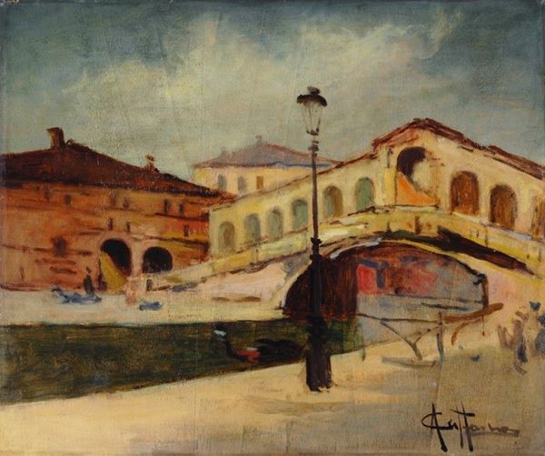 Achille Cattaneo : Venice, Bridge of Sighs  - Oil on wood - Auction AUTHORS OF XIX  [..]