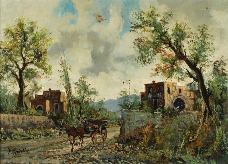 Anonimo, XX Sec. - Paesaggio con Carrozza