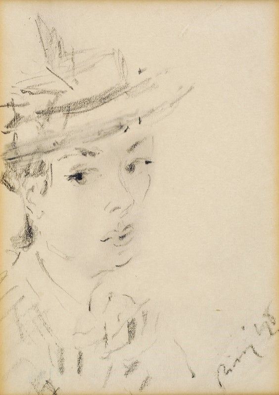 Filippo de Pisis : Ritratto di donna  (1948)  - Matita su carta - Asta Arte moderna e contemporanea - III - Galleria Pananti Casa d'Aste