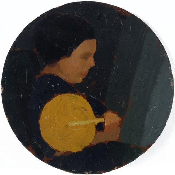Oscar Ghiglia : Il ventaglio giallo  ((1908-1910))  - Olio su cartone - Asta Autori del XIX e XX sec. - II - Galleria Pananti Casa d'Aste