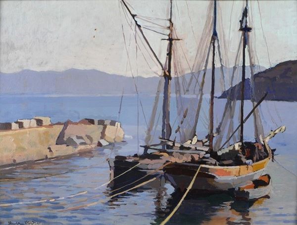 Llewelyn Lloyd : Marciana Marina (Isola d'Elba)  (1925)  - Olio su legno - Asta Autori del XIX e XX sec. - II - Galleria Pananti Casa d'Aste