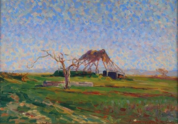 Benvenuto Benvenuti : Paese  - Olio su legno - Auction Autori del XIX e XX sec. - II - Galleria Pananti Casa d'Aste