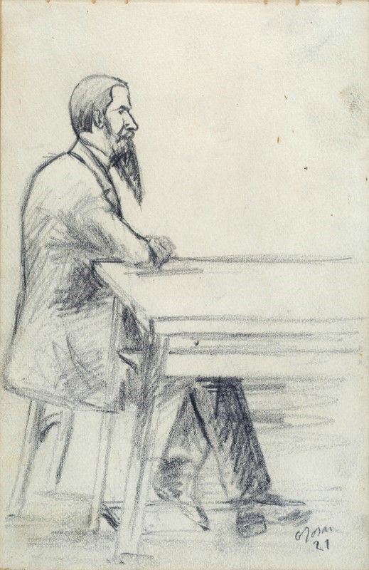Ottone Rosai : Uomo seduto  (1921)  - Matita su carta - Asta Arte moderna e contemporanea - III - Galleria Pananti Casa d'Aste