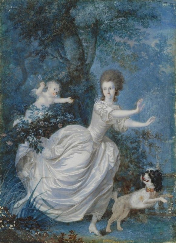 Scuola Francese, XVIII Sec. - Fanciulla Inseguita da Amorino