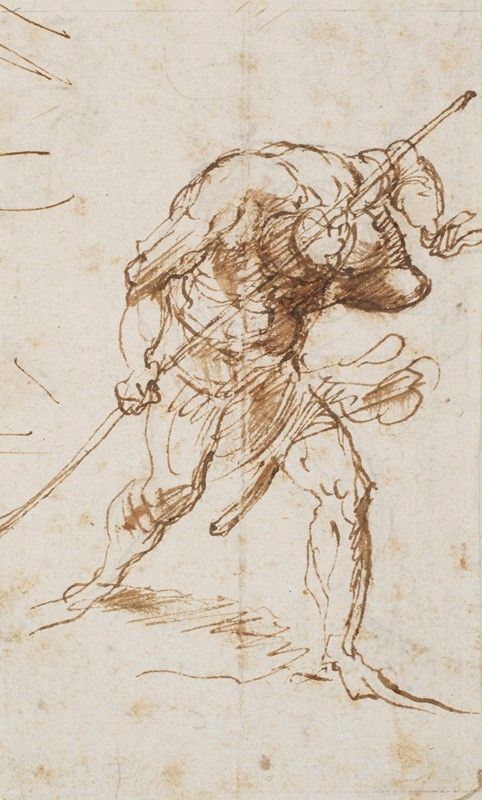 Salvator Rosa : Soldato  - Inchiostro bruno su carta riportata su carta - Asta Antiquariato - I - Galleria Pananti Casa d'Aste