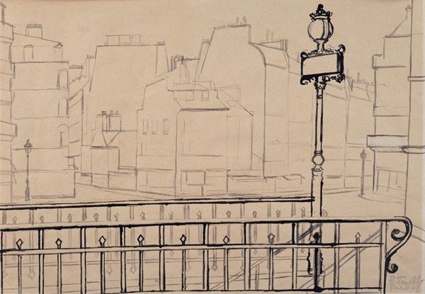 Ennio Pettenello : Paris  (1948)  - Tecnica mista su carta - Asta Arte moderna e contemporanea - III - Galleria Pananti Casa d'Aste
