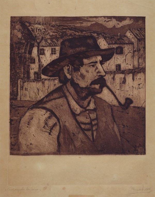 Moses Levy : Campagnolo toscano  (1914)  - Acquaforte - Asta Autori del XIX e XX sec. - II - Galleria Pananti Casa d'Aste