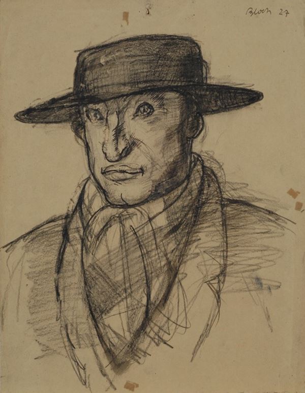 E. Bloch : Ritratto di uomo con cappello  (1927)  - Tecnica mista su carta - Asta ARTE MODERNA E CONTEMPORANEA - Galleria Pananti Casa d'Aste