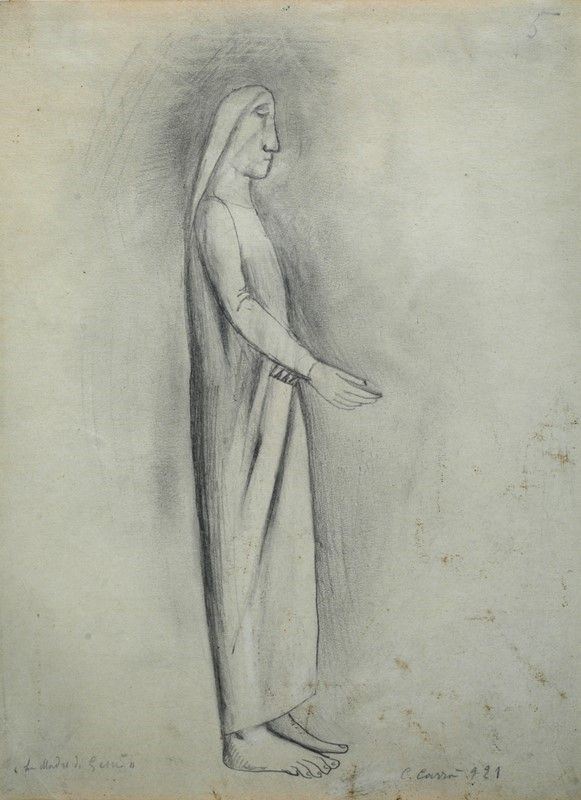 Carlo Carr&#224; : La madre di Gesù  (1921)  - Matita su carta - Auction Arte moderna e contemporanea - III - Galleria Pananti Casa d'Aste