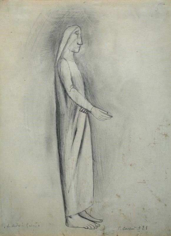 Carlo Carr&#224; : La madre di Gesù  (1921)  - Matita su carta - Auction STORART - ARTE MODERNA E CONTEMPORANEA - IV - Galleria Pananti Casa d'Aste