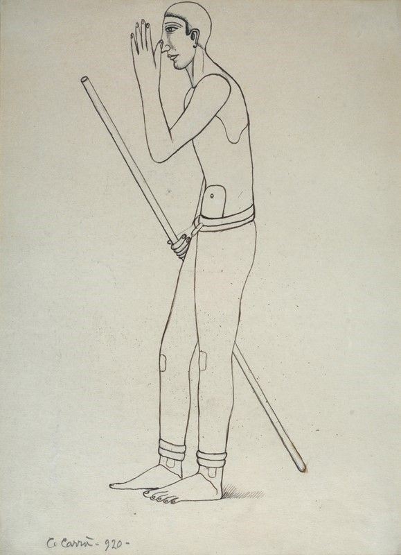 Carlo Carr&#224; : L' uomo con l'asta  (1920)  - Inchiostro su carta - Asta AUTORI DEL XIX E XX SEC, ARTE MODERNA E CONTEMPORANEA - Galleria Pananti Casa d'Aste