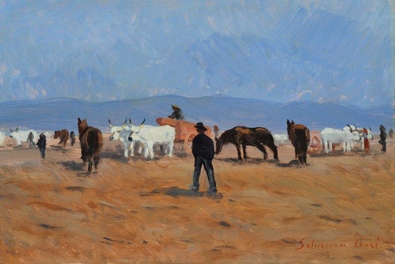 Luigi Salsiccioni Toci - Paesaggio con Buoi e Figure