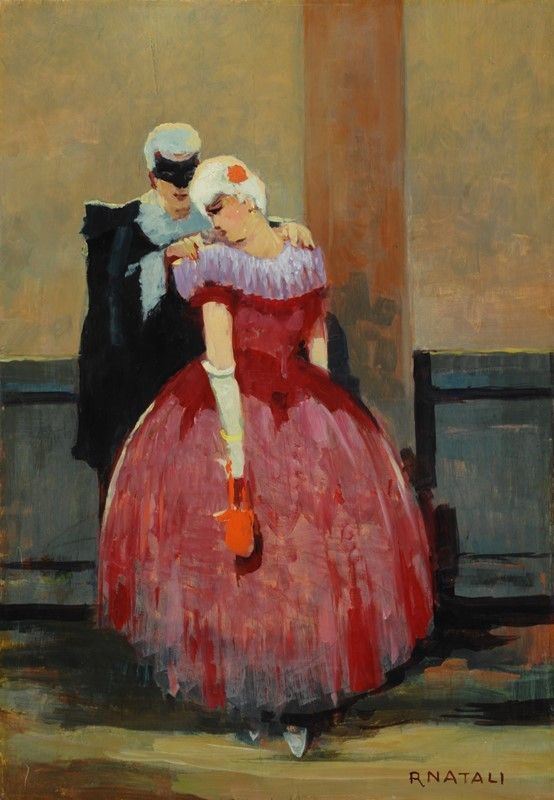 Renato Natali : "Pierot innamorata"  - Olio su compensato - Asta Autori del XIX e XX sec. - II - Galleria Pananti Casa d'Aste