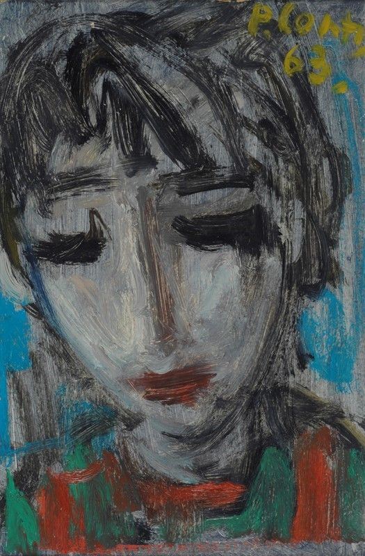 Primo Conti : Volto  (1963)  - Olio su cartone - Auction Arte moderna e contemporanea - III - Galleria Pananti Casa d'Aste