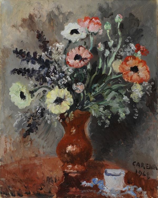 Felice Carena : Vaso con fiori  (1948)  - Olio su tela - Asta Arte moderna e contemporanea - III - Galleria Pananti Casa d'Aste
