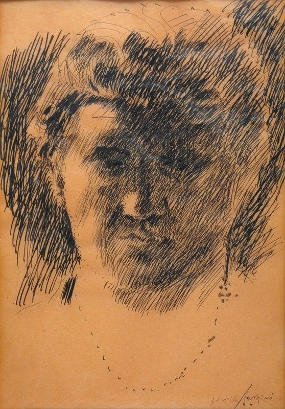 Pericle Fazzini : Ritratto  - Inchiostro su carta - Asta ARTE MODERNA - Galleria Pananti Casa d'Aste