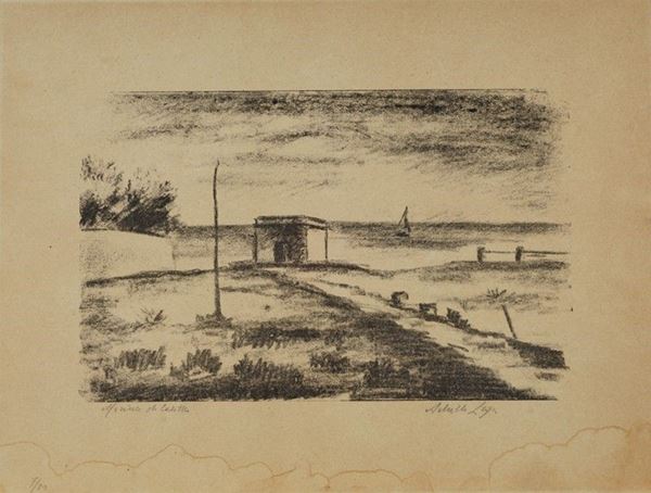 Achille Lega : Marina di Caletta  - Auction AUTORI DEL XIX E XX SEC - Galleria Pananti Casa d'Aste