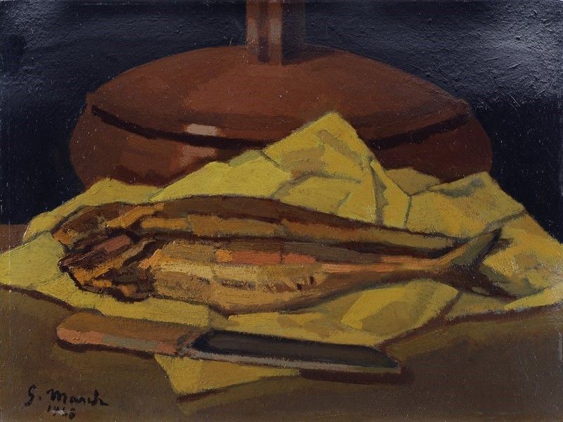 Giovanni March - Natura Morta con Zucca e Pesci