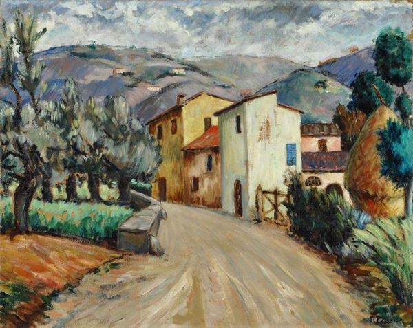 Roberto Pucci : Strada toscana  (1930)  - Olio su tela - Asta Autori del XIX e XX sec. - II - Galleria Pananti Casa d'Aste