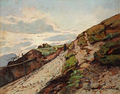 Strada di Montagna con Contadina e Gregge