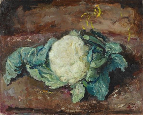 Mario Bucci : Natura morta con cavolo  - Olio su tela - Asta STORART - AUTORI DEL XIX E XX SEC - III - Galleria Pananti Casa d'Aste