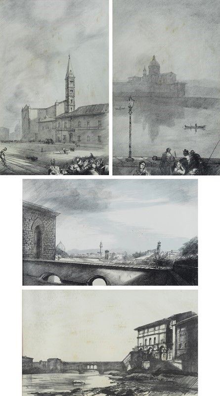 Quattro stampe con vedute di Firenze